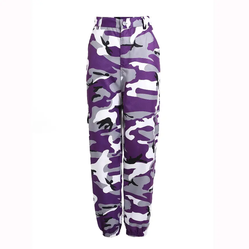 Purple Camo Denim Harem Pants Women Casual