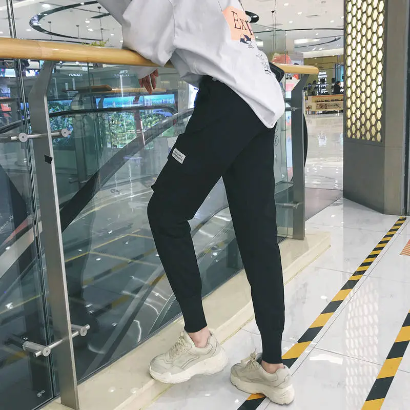 Women Black High Waist Casual Pants Spring Sports
