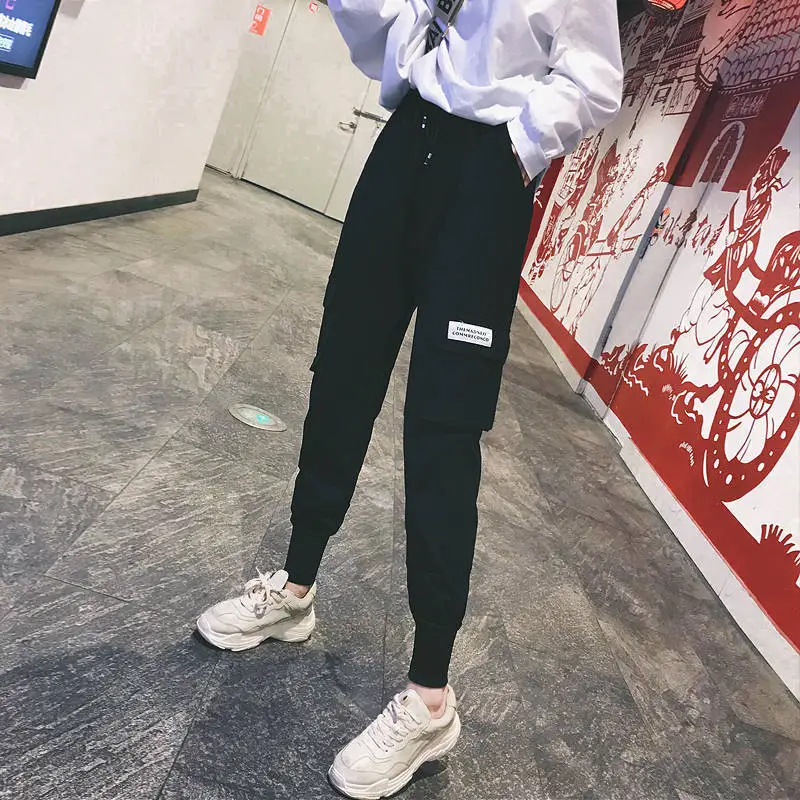 Women Black High Waist Casual Pants Spring Sports