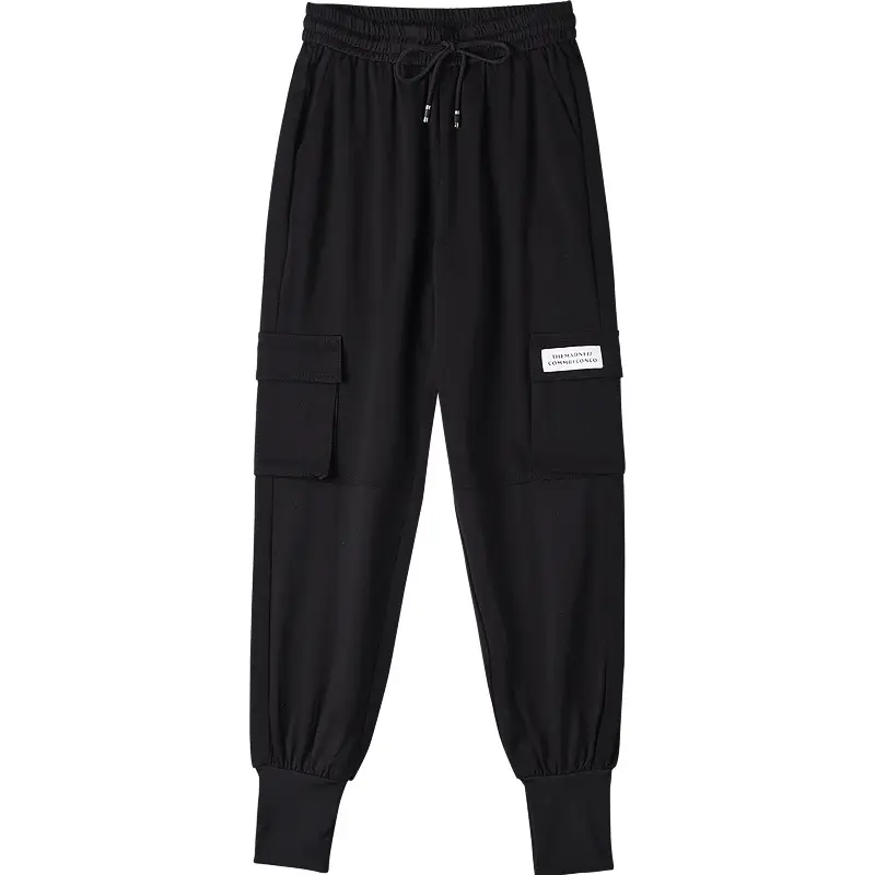 Women Black High Waist Casual Pants Spring Sports