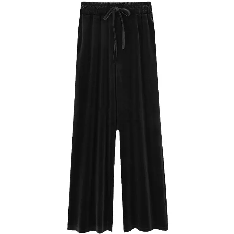 Women Velvet Wide Leg Pants Plus Size High Waisted Casual Black