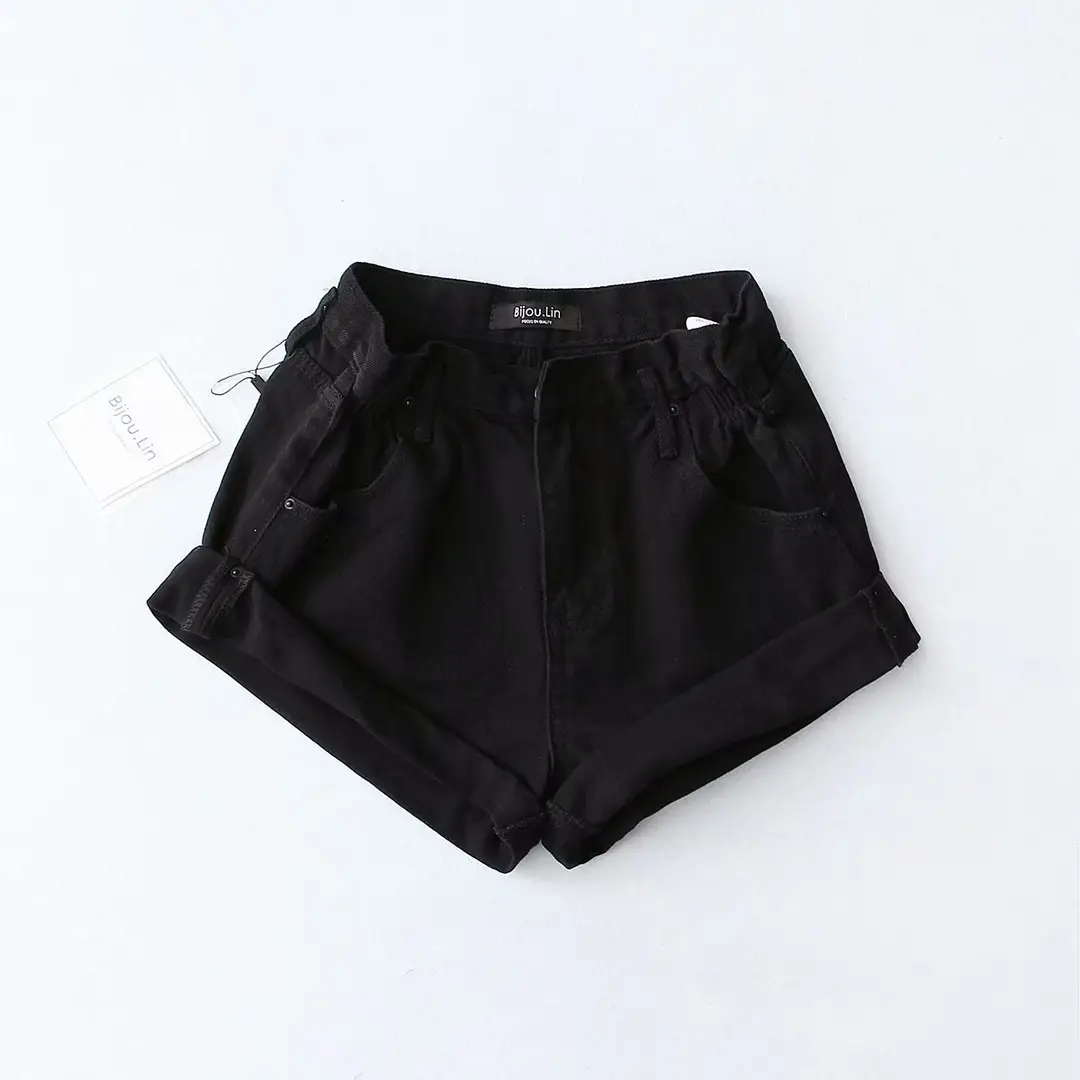 Women Washed Elastic Waist Denim Shorts Summer