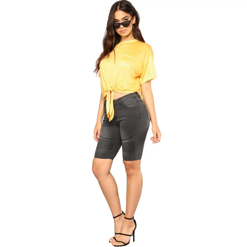Women High Waist Blue Denim Motorcycle Pants