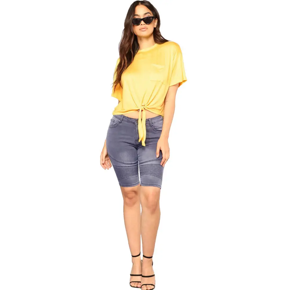 Women High Waist Blue Denim Motorcycle Pants