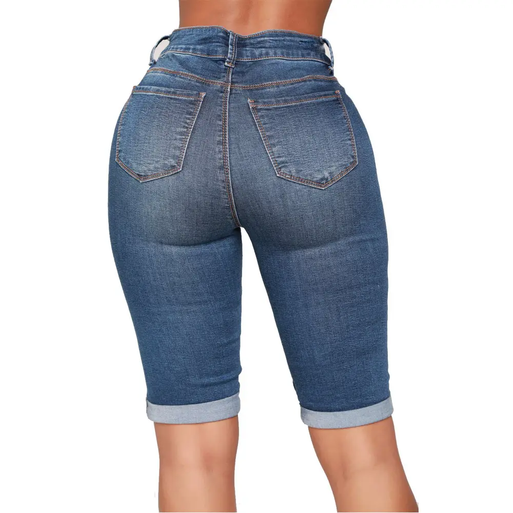Women High Waist Blue Denim Motorcycle Pants