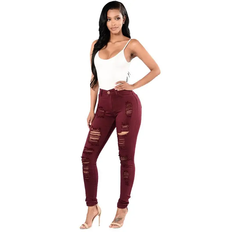 High Waist Slim Fit Jeans Black Burgundy Olive Pakistan