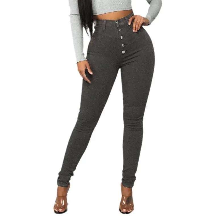 Women High Waist Slim Fit Grey Jeans New
