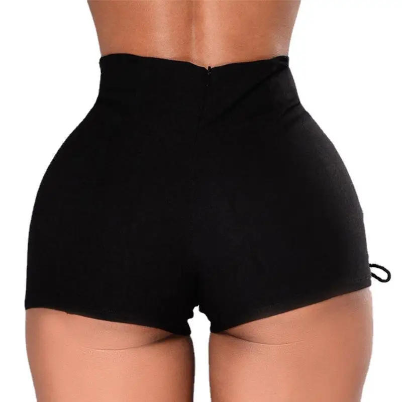 Women High Waist Denim Shorts with Side Lace Up Black