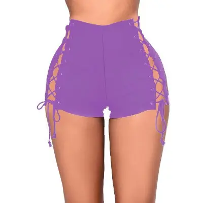 Women High Waist Denim Shorts with Side Lace Up Black