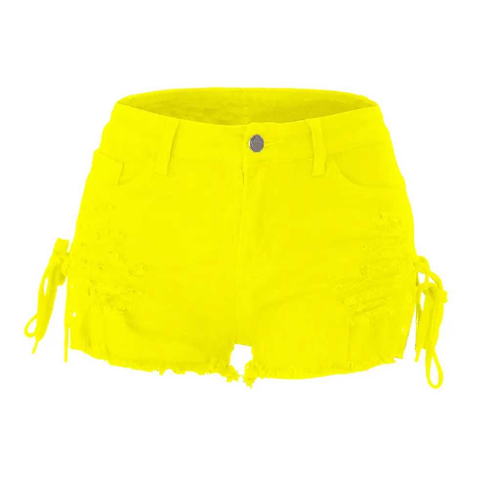 Ripped Tassel Corns Shorts Black Low Waist Split Bandage