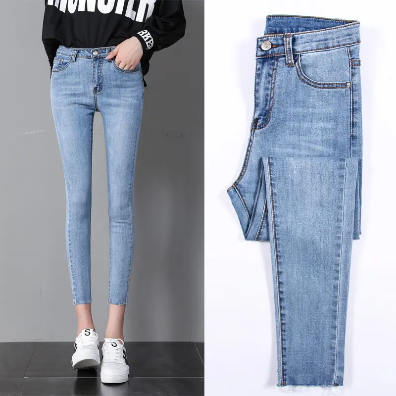 Women High Waist Slim Jeans Dark Blue Spring 2023
