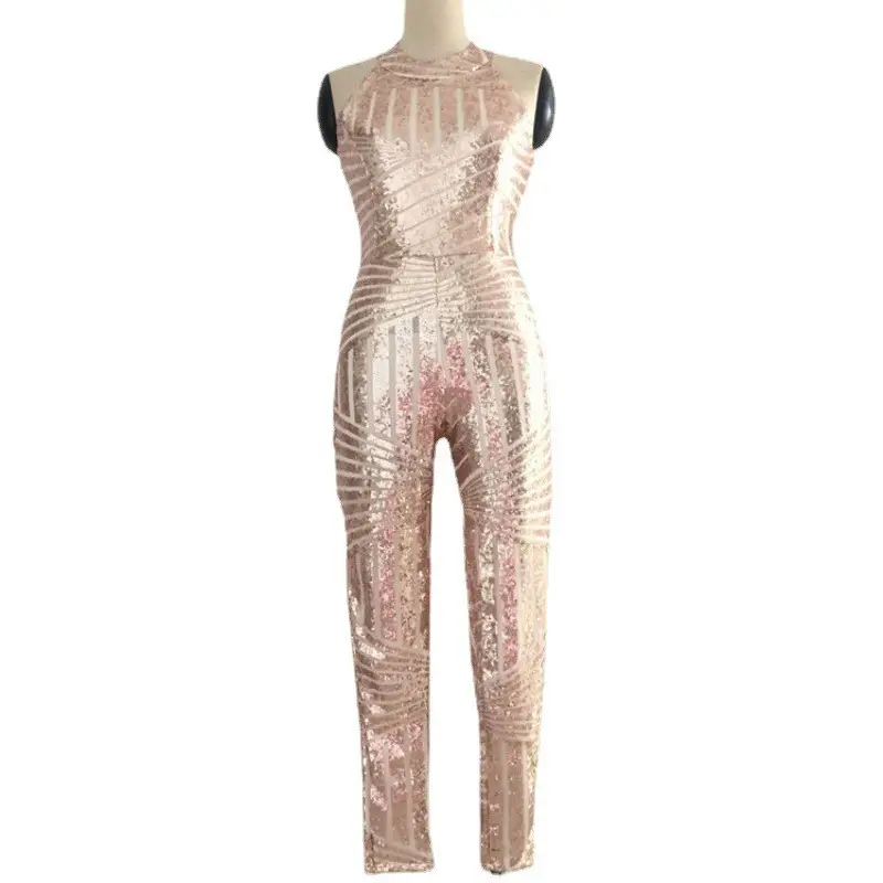 Women Sequined Sleeveless Jumpsuit Black Hip-Covering