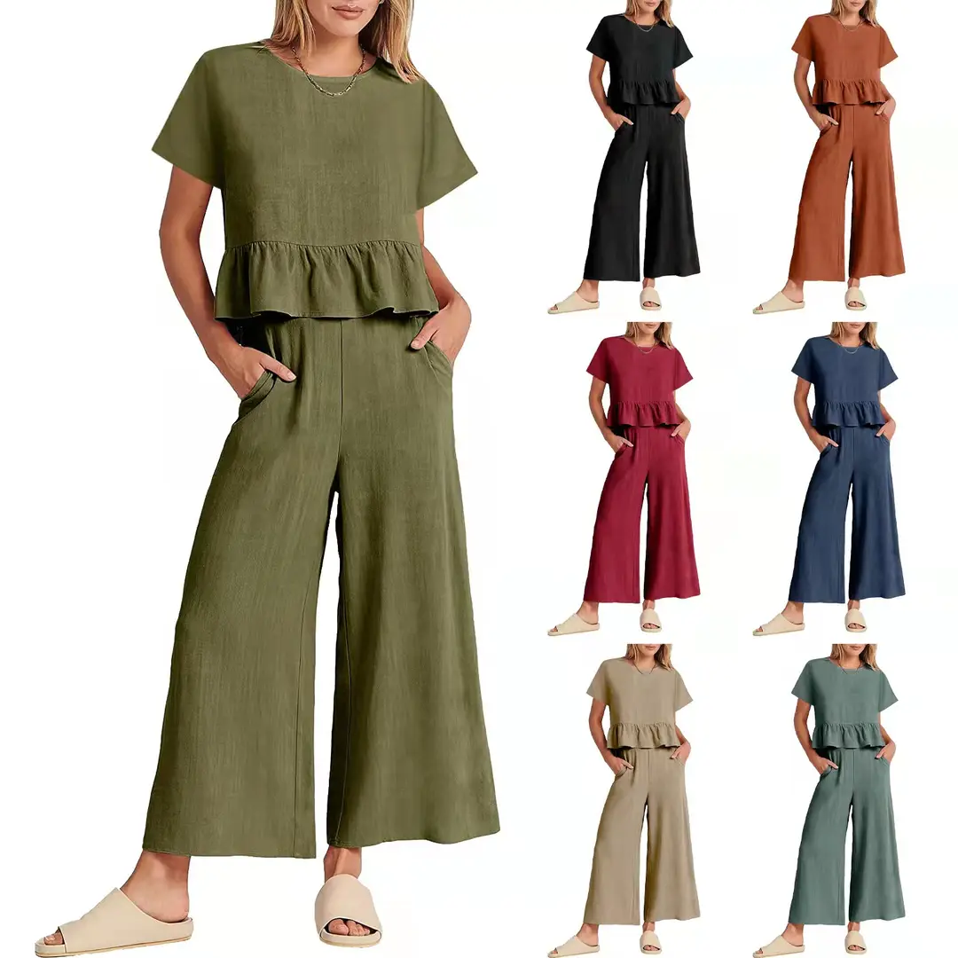 Wide Leg Pleated Pajama Pants Black Summer Wear