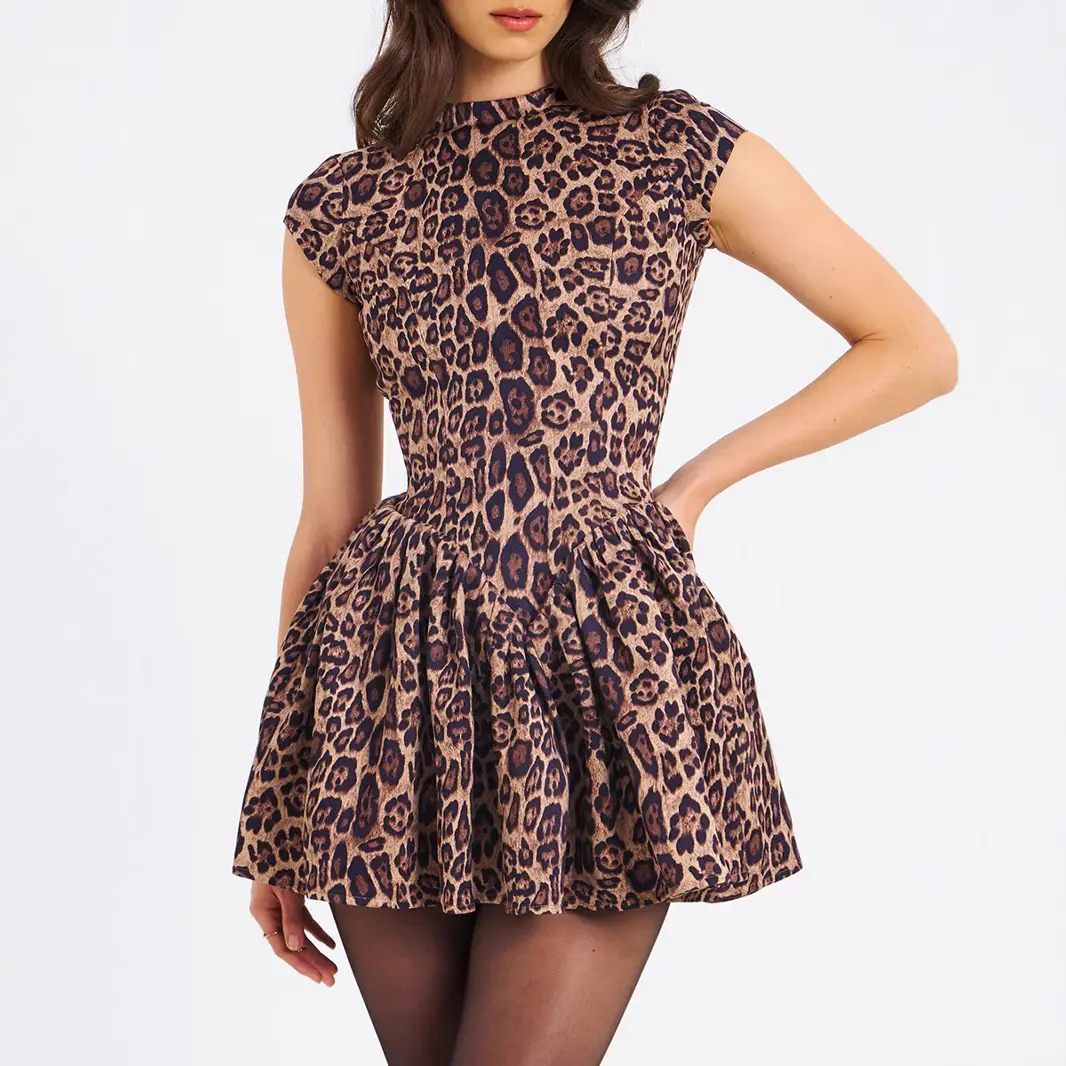 Leopard Print Slim Fit Dress for Women Spring