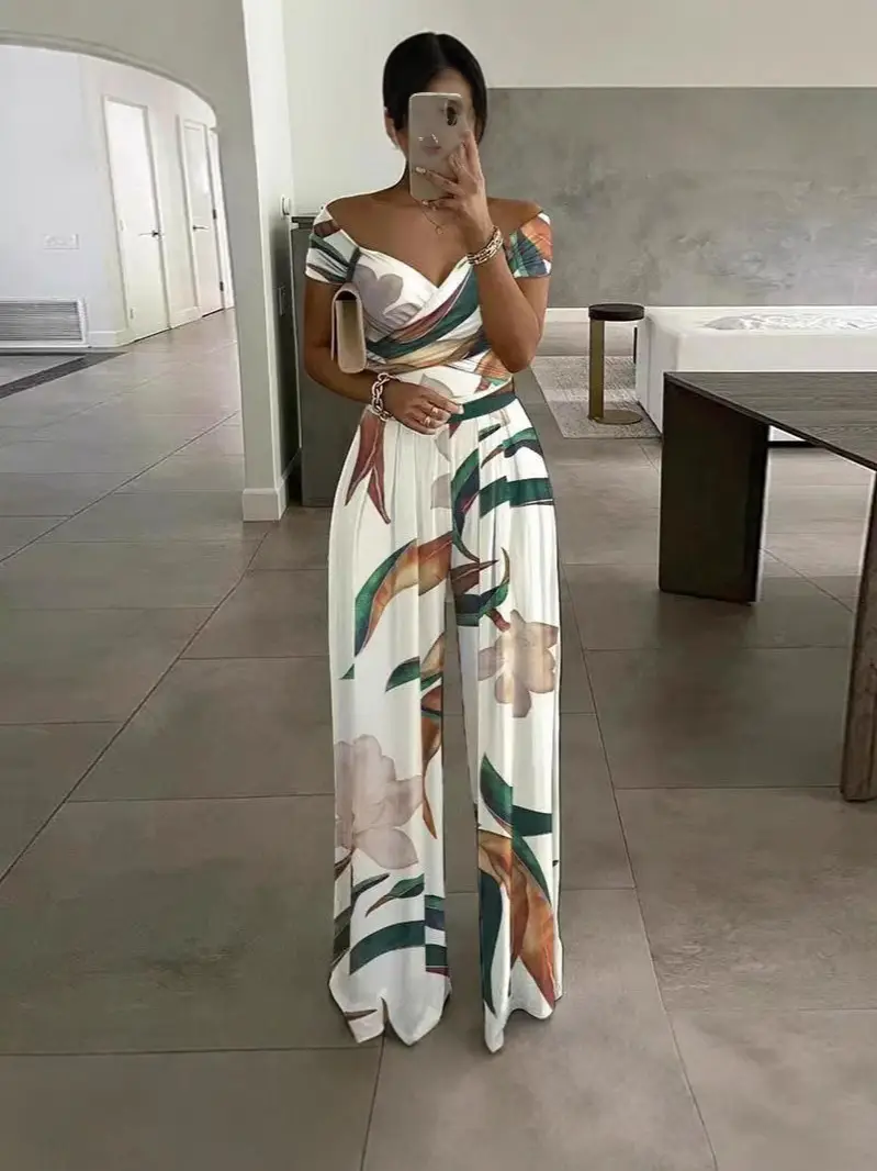 Off-Shoulder Floral Jumpsuit for Women Pakistan Summer Wear