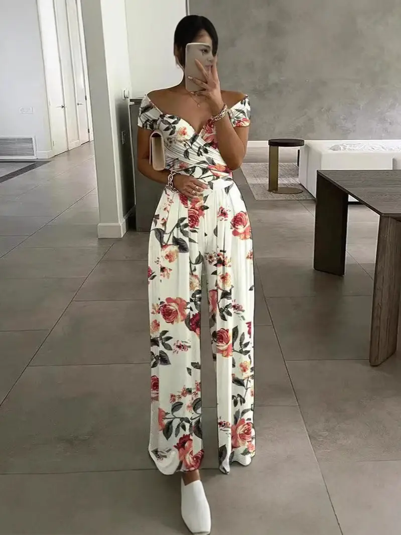 Off-Shoulder Floral Jumpsuit for Women Pakistan Summer Wear
