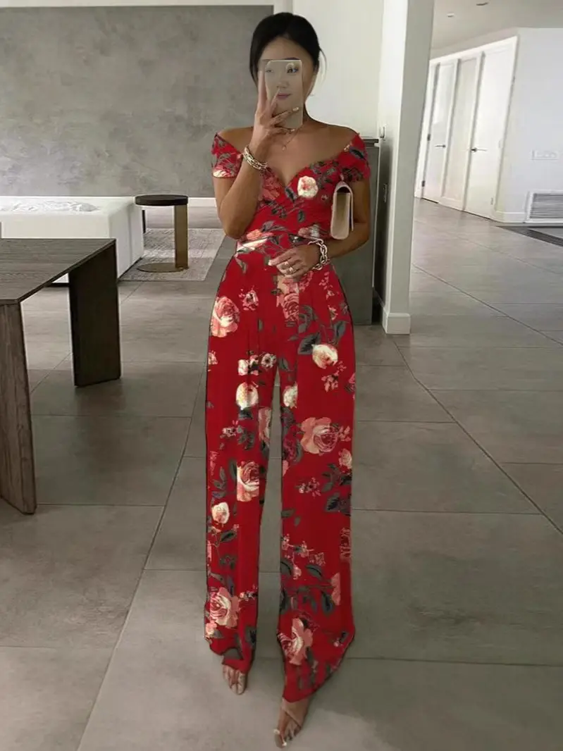 Off-Shoulder Floral Jumpsuit for Women Pakistan Summer Wear