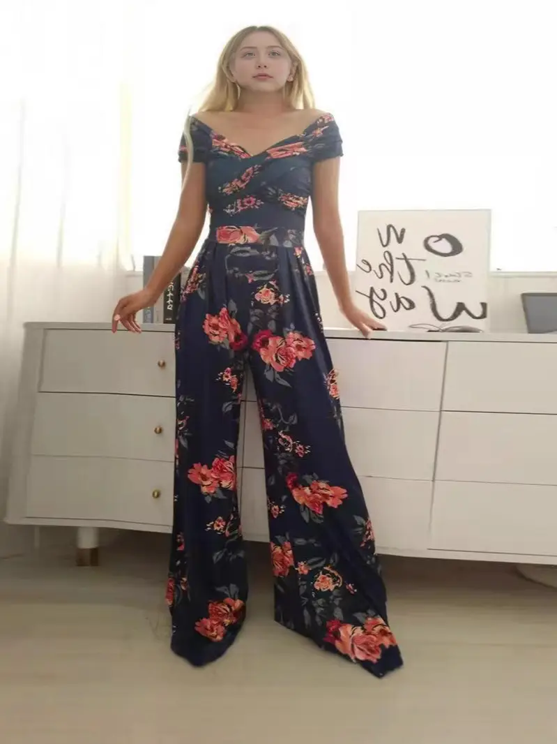 Off-Shoulder Floral Jumpsuit for Women Pakistan Summer Wear