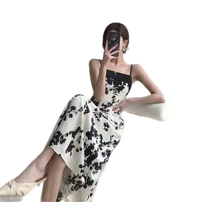 Black & Cream Floral Slip Dress for Women Summer Wear