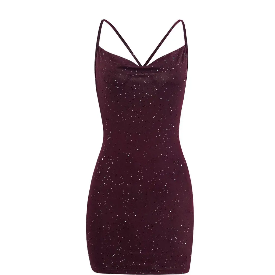 Black V-Neck Ruched Dress for Women with Starry Print