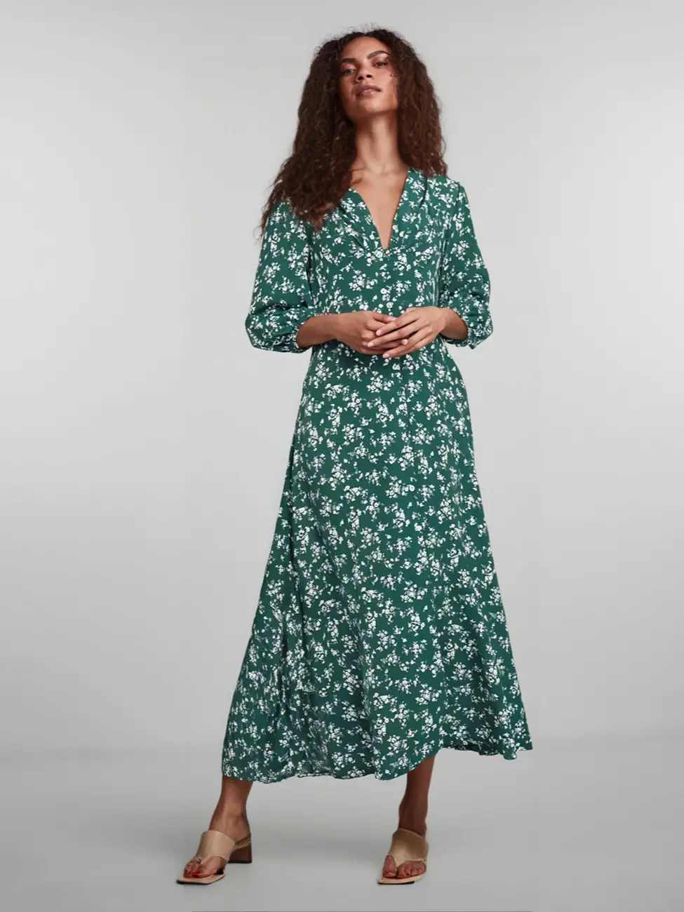 Green Floral Chiffon Gown for Women