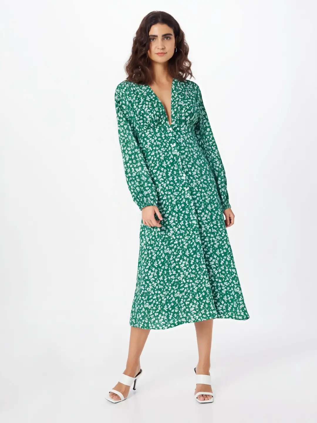 Green Floral Chiffon Gown for Women