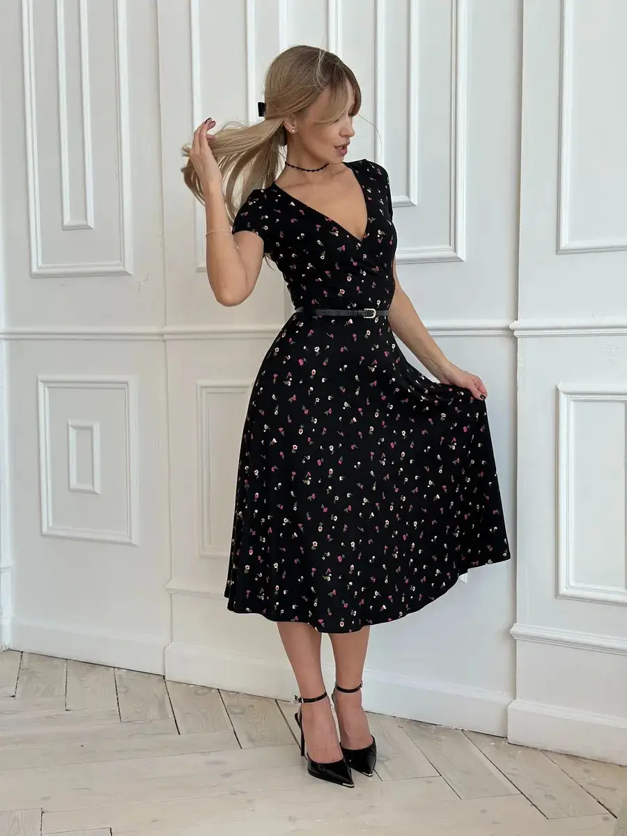 Turquoise Floral V-Neck Dress for Women