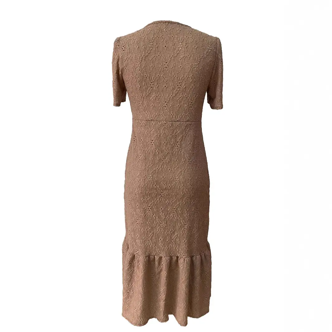 Women V-Neck Button Dress Light Green Side Slit