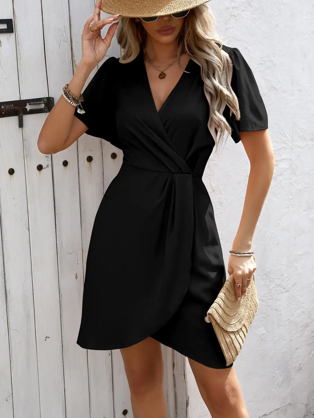 Pink Wrap Dress with Invisible Zipper for Women
