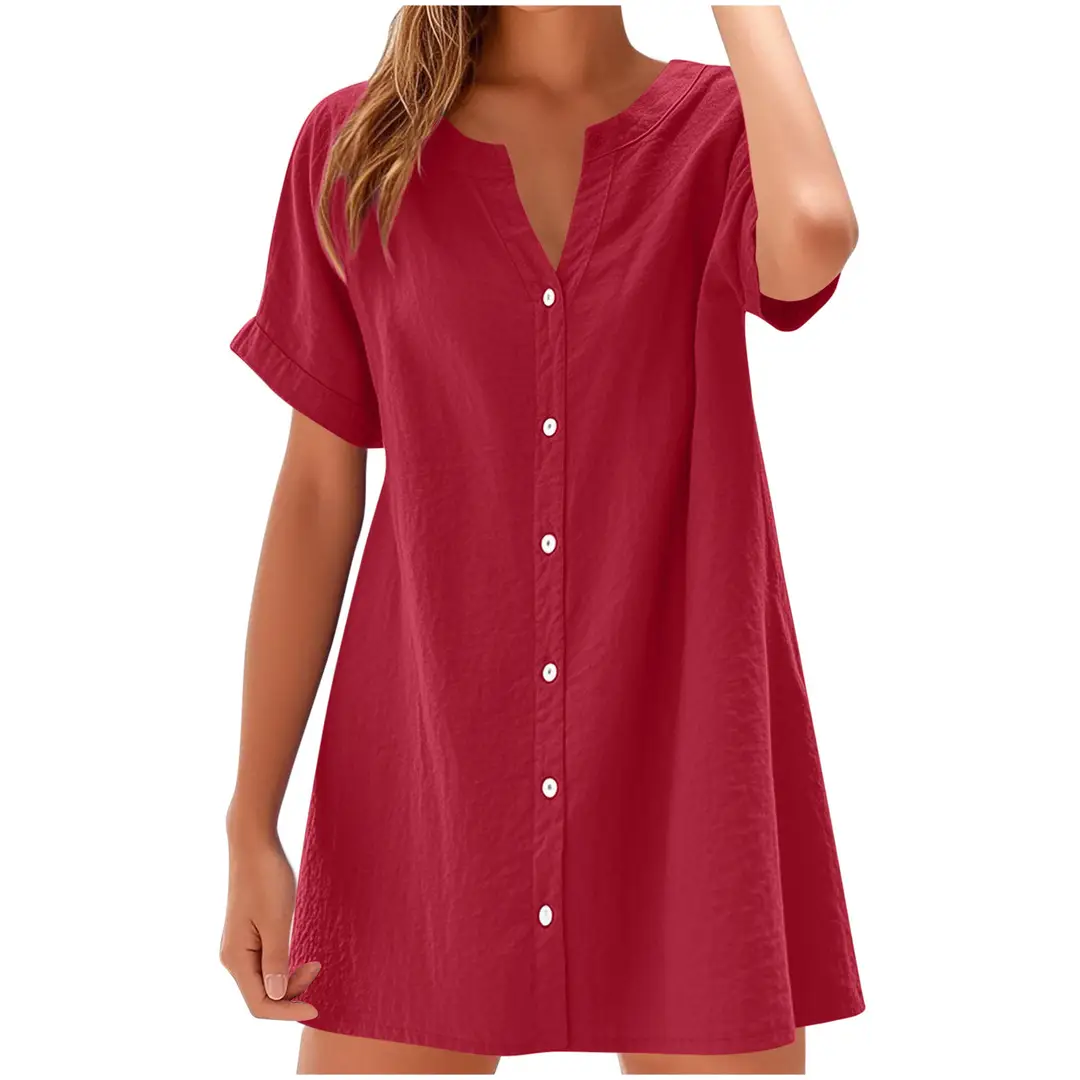 V-Neck Button Dress Cotton Summer Wear Pakistan