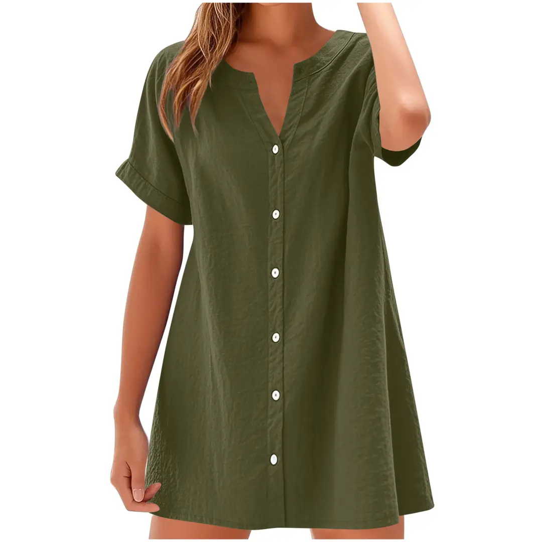 V-Neck Button Dress Cotton Summer Wear Pakistan