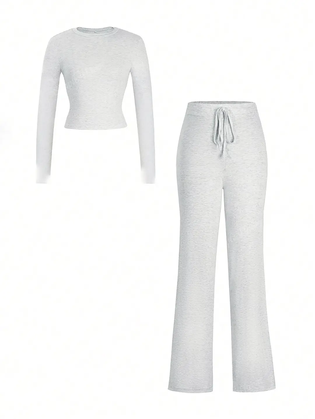 Ivory White Long Sleeve Crop Top & Wide Leg Pants Set