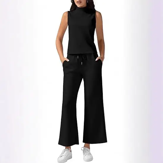Sleeveless Pink High Neck Wide Leg Pants Set