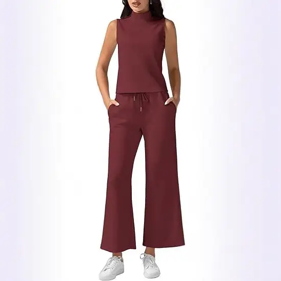Sleeveless Pink High Neck Wide Leg Pants Set