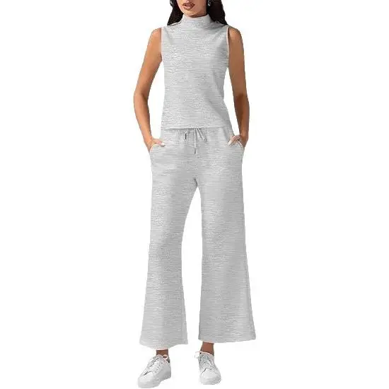 Sleeveless Pink High Neck Wide Leg Pants Set