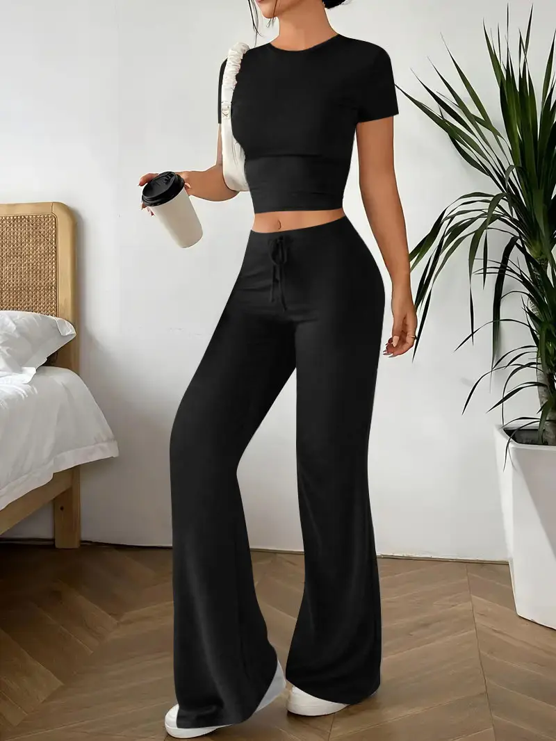 Black Wide Leg High Waist Pants for Women Summer Wear