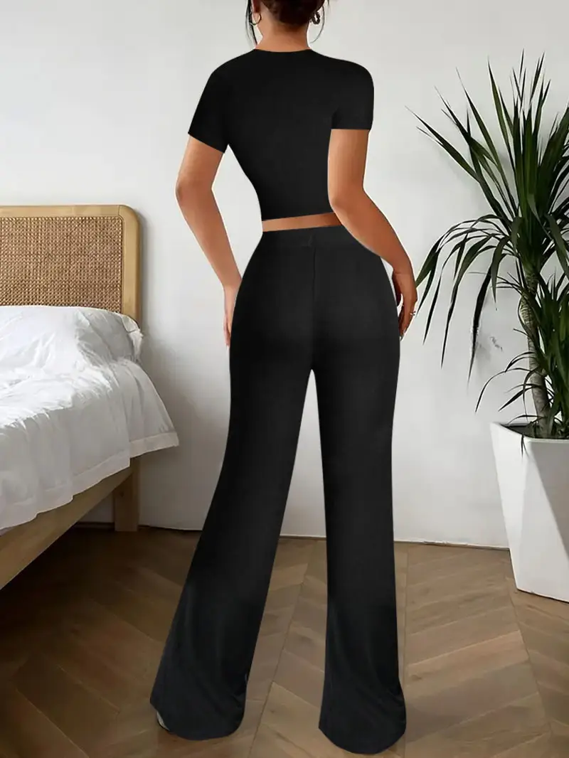 Black Wide Leg High Waist Pants for Women Summer Wear