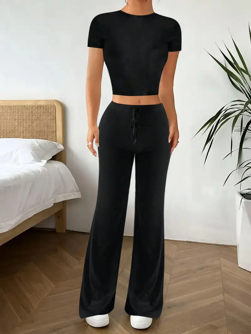 Black Wide Leg High Waist Pants for Women Summer Wear