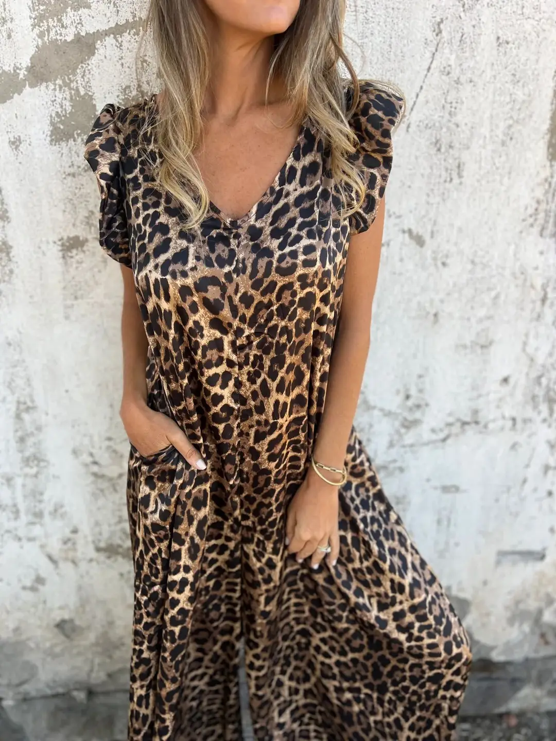 Leopard Print Wide Leg Jumpsuit for Women