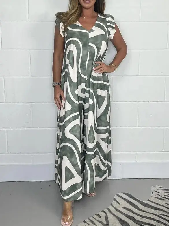 Black White Abstract Print Wide Leg Trousers for Women