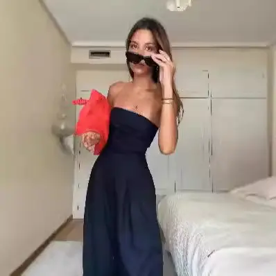 Black Wrap Style Wide Leg Pants Set for Women