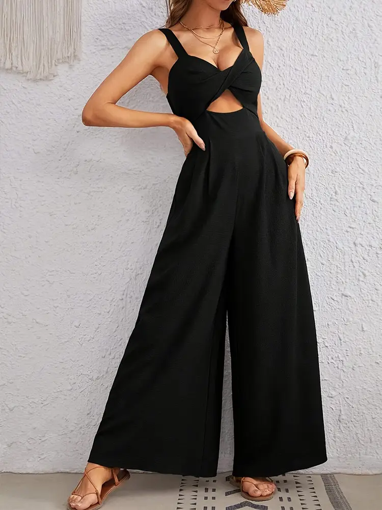 Black Wide Leg Cut-Out Jumpsuit for Pakistani Women