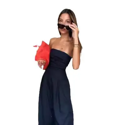 Black Strapless Slim Fit Pajama Set for Women