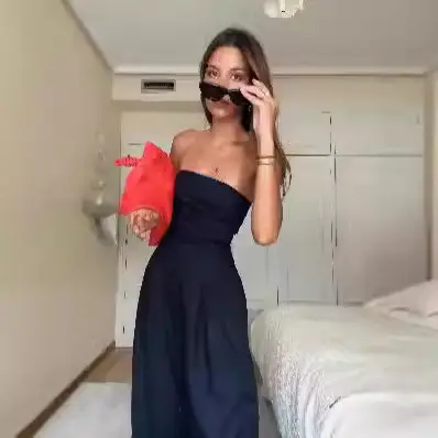 Black Wrap Style Wide Leg Pants Set for Women
