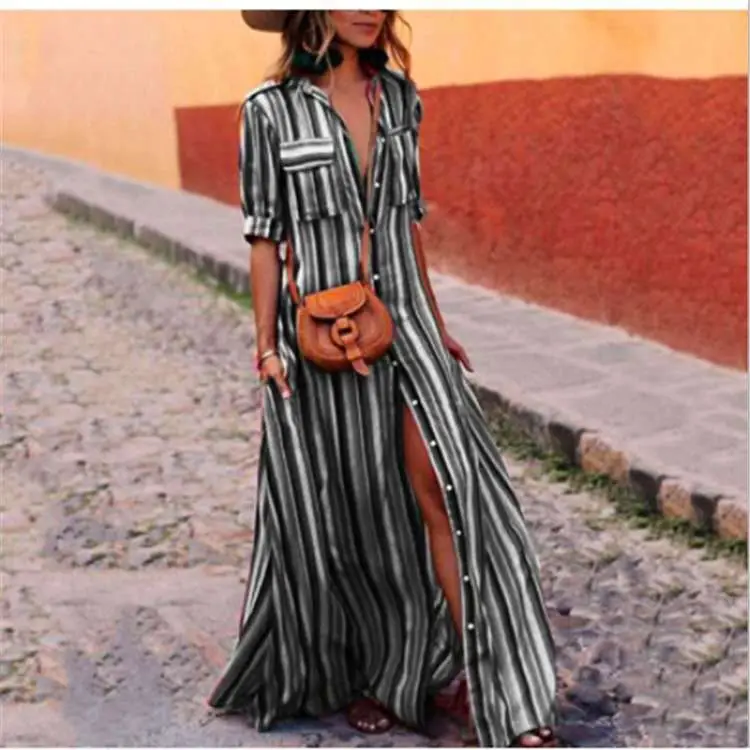 Bohemian Striped Maxi Dress for Women Plus Size