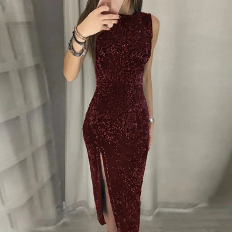 Navy Blue Sequin Sleeveless Dress for Women