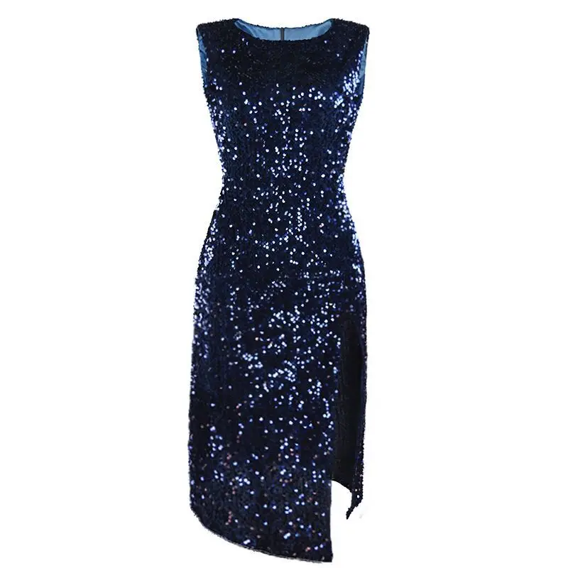 Navy Blue Sequin Sleeveless Dress for Women