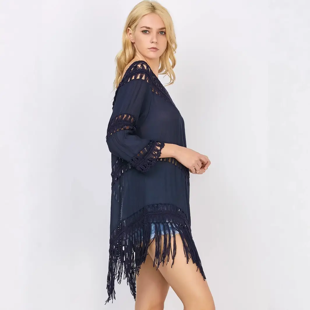 Black Fringed Cover-Up for Women Summer Wear