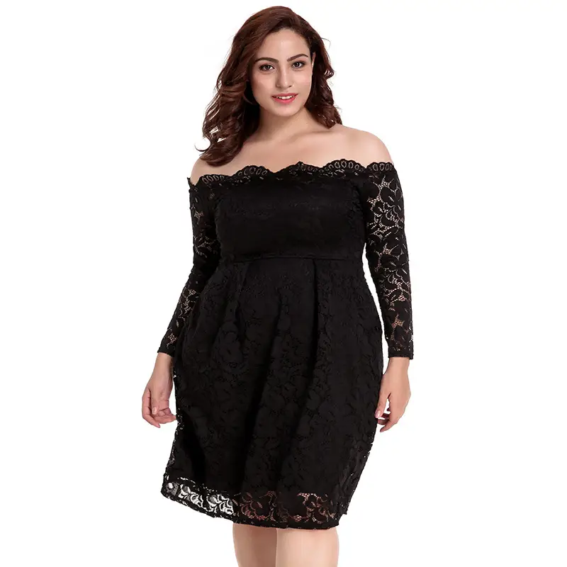 Black Lace Off-Shoulder Dress for Plus Size Women
