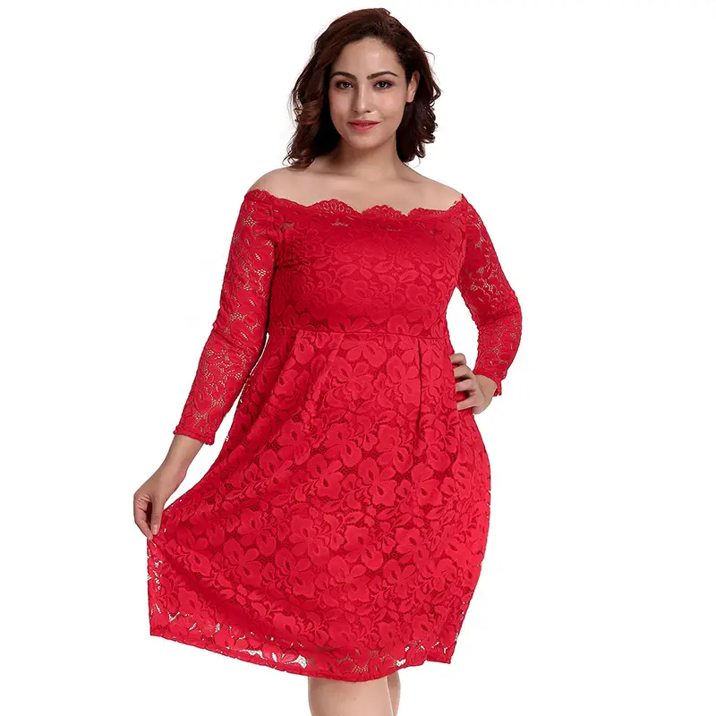Black Lace Off-Shoulder Dress for Plus Size Women